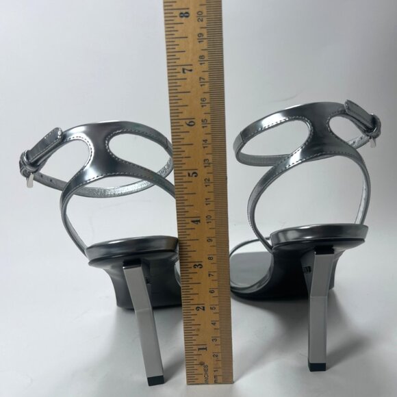 Prada Argento Donna Womens Sandals Metallic Leather Strappy Heels Size 38 US8 - Picture 7 of 16